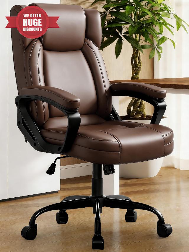WAYTRIM Ergonomic Office Chair Home Office Desk Chair Comfy High Back Swivel Computer Chair Leather Managerial Executive Rolling Chair with Lumbar Support