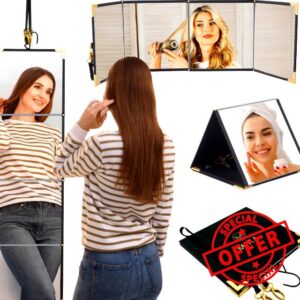 Folding Full Length Travel Makeup Mirror - Portable Mirror in 3 Way - Pyramid