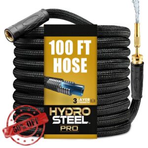 Hydrosteel PRO 100 Ft Metal Garden Hose with Nozzle