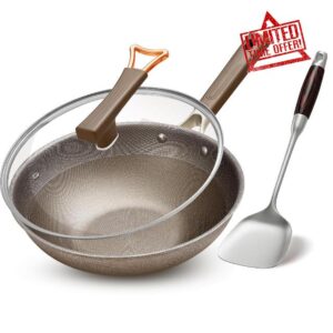 13 Inch Titanium Wok Pan with Lid - Non Stick Frying Pan