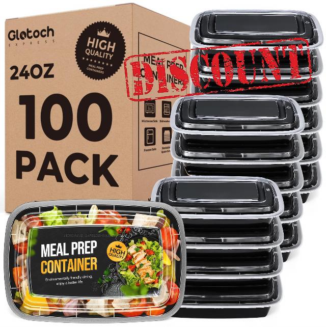 Meal Prep Containers 24oz-100 Pack (200-Piece) Reusable Food Storage Containers with Lids Microwave