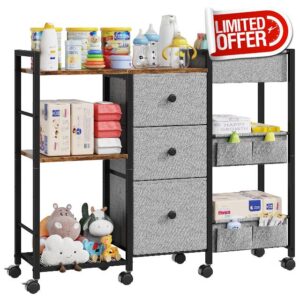 GYIIYUO Diaper Caddy Cart with Storage Fabric Drawers/Open Shelves