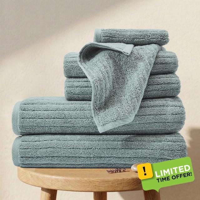 BIOWEAVES 100% Organic Cotton 6-Piece Luxury Bathroom Ribbed Towel Set GOTS Certified 700 GSM