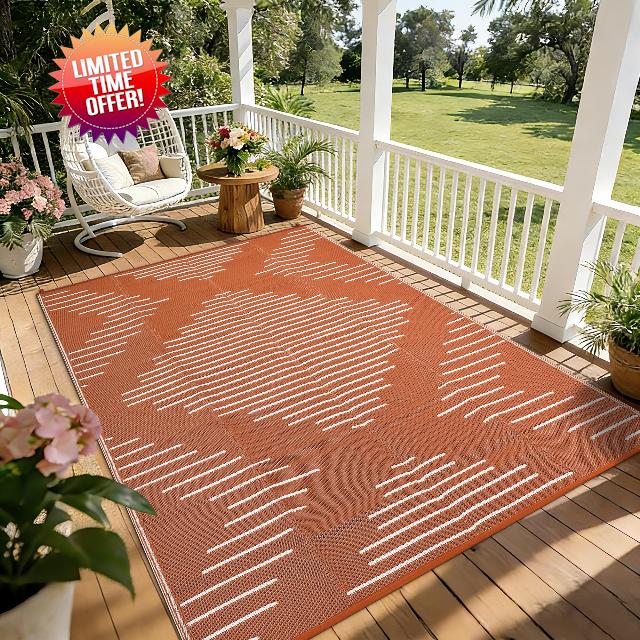 Garvee Waterproof Outdoor Rug 5x8 Rug Plastic Reversible Area Rugs Indoor Outdoor Carpet for Patio RV Porch Balcony Backyard Picnic Terracotta White