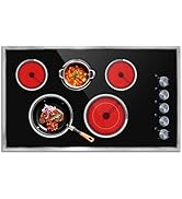 Pladeca 36 Inch Electric Cooktop, 5 Burner Stove Top with Slide Control, 9200W Electric Stove wit...