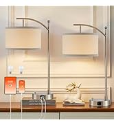 Hikczc Table Lamp for Living Room Bedroom, 23.5" Table Lamps Set of 2 with USB C+A Ports, Bedside...