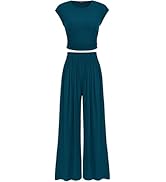 PRETTYGARDEN Women 2 Piece Summer Outfits Short Sleeve Strappy Top Wide Leg Pants Tracksuit Loung...