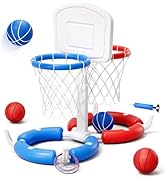 2 in 1 Pool Basketball Hoop with Backboard & Ring Toss Game, Floating Pool Toy - Anti-Tip Stable ...