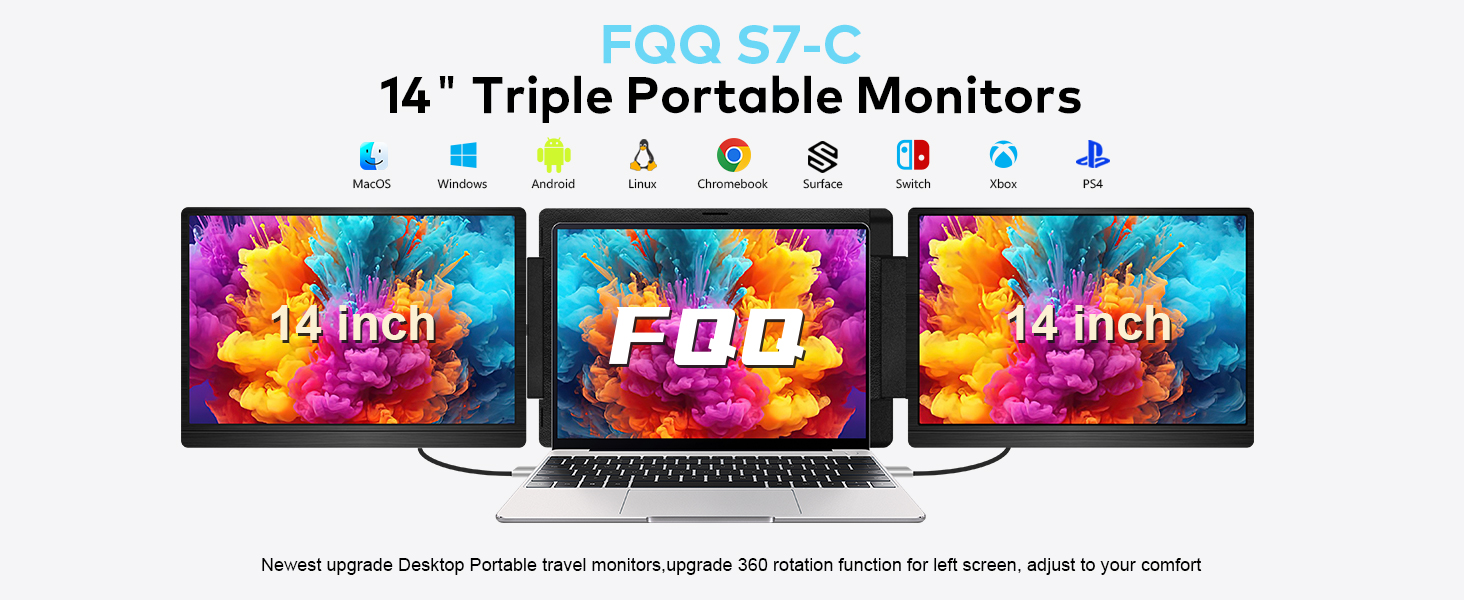FQQ S7C 14" Triple Portable Monitor for Laptop