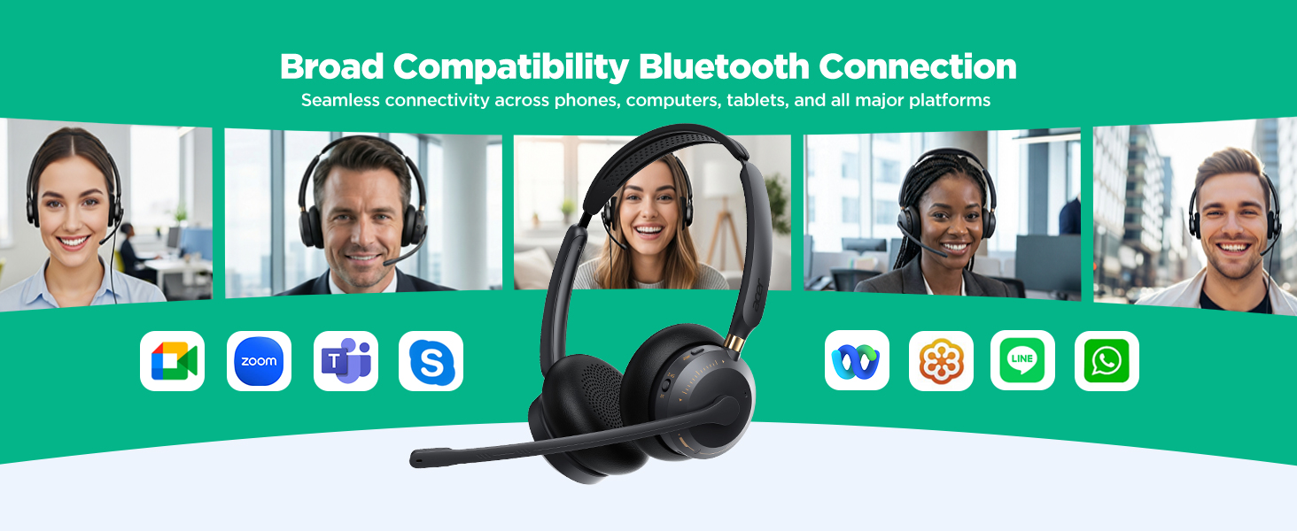 Wireless Headset with Mic for Work