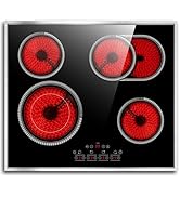 Pladeca 24 Inch Electric Cooktop 4 Burner Electric Stove, 6000W Built in Ceramic Stovetop with To...