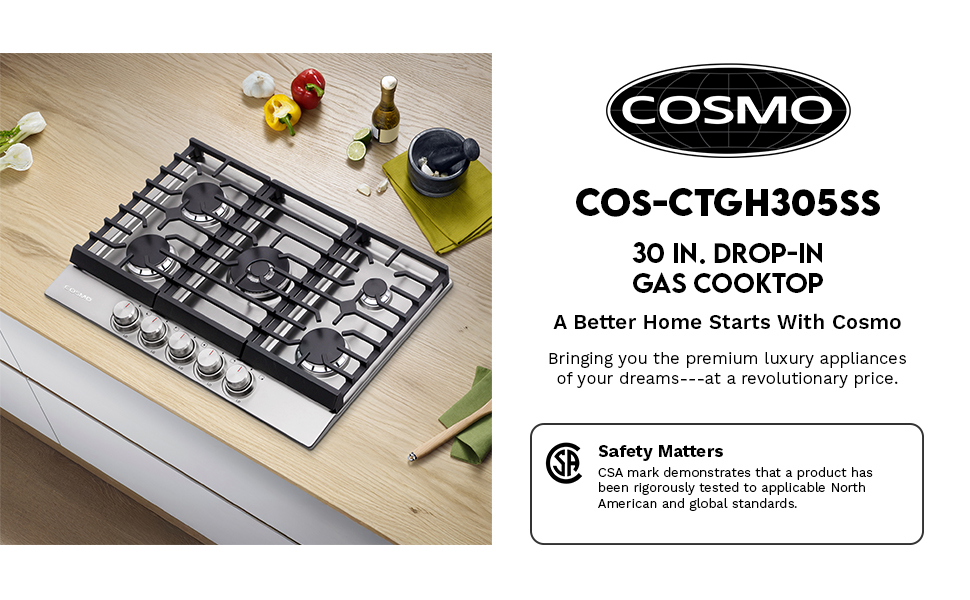 cosmo,cooktop,ctgh305ss