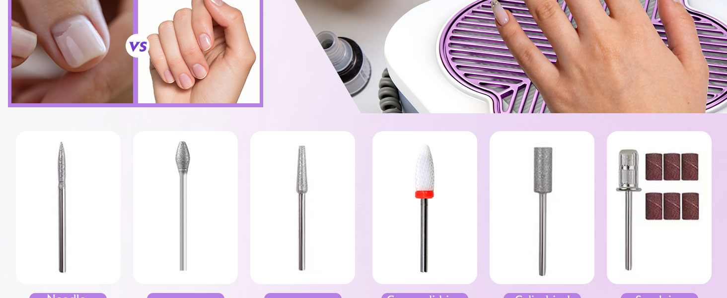 3 in 1 nail dust collector electric with 6 nail drill file bits,uv lamp for manicurist girls women