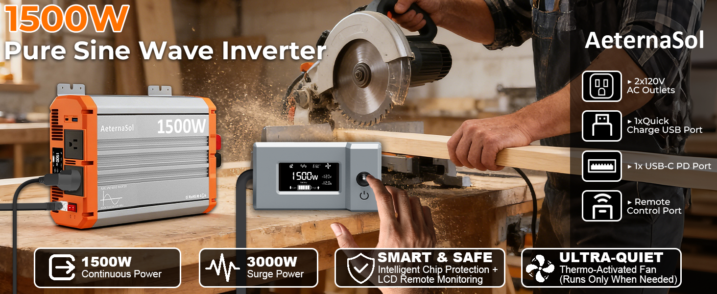 1500W pure sine wave inverter with remote