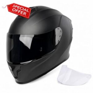 Orthrus Full Face Motorcycle Helmet for Adults Men & Women DOT Approved Motorbike Street Bike Racing Helmets with Tinted & Clear Visors (Matte Black