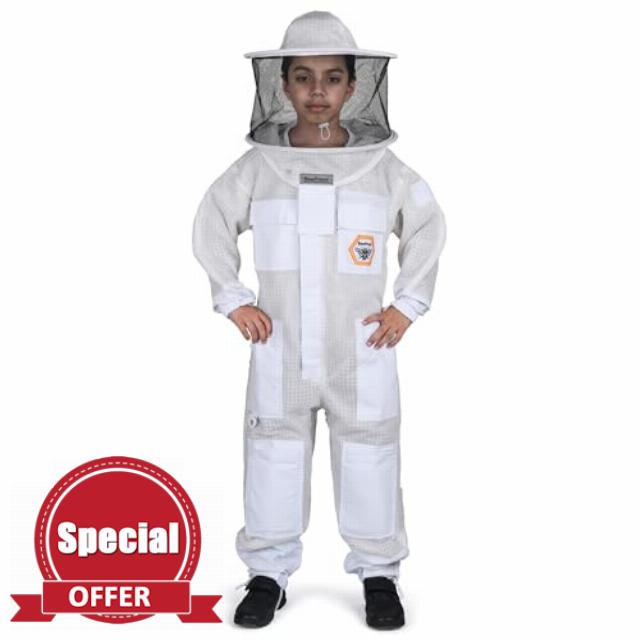 Kids Beekeeping Suit with Veil - 3 Layer Ultra Ventilated Bee Suit for Boys & Girls Sting Resistant Breathable Full Body Beekeeper Suit (BP-331 White 2XS)