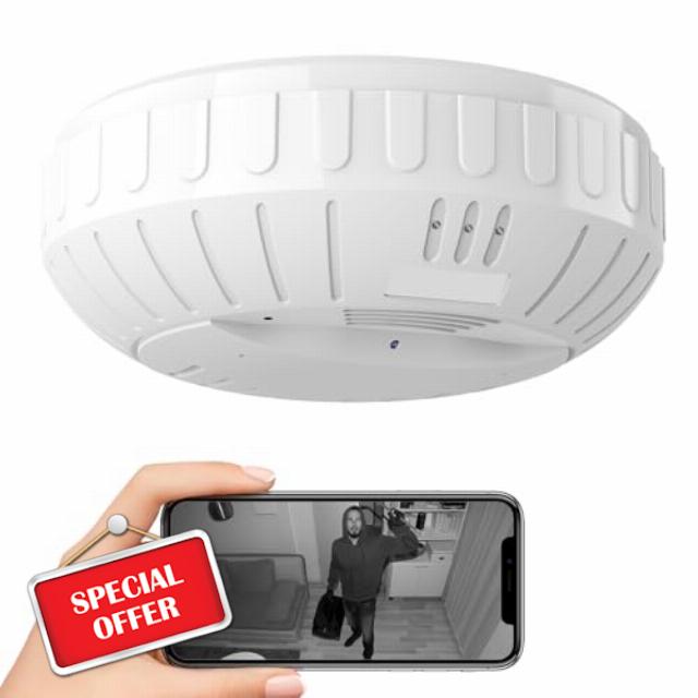 WiFi Fake Smoke Detector Camera PTZ Left/Right Rotation 350 Degrees 2K Security Cam Motion Detection Hidden HD Night Vision Spy