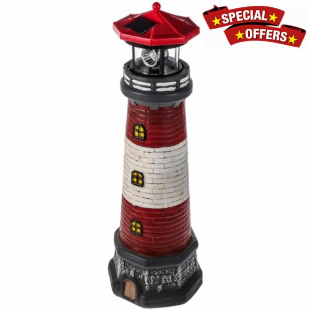 Garneck Solar Powered Resin Lighthouse Statue Outdoor Garden Lighthouse Decor Lawn Ornament Figurine Porch Decoratio