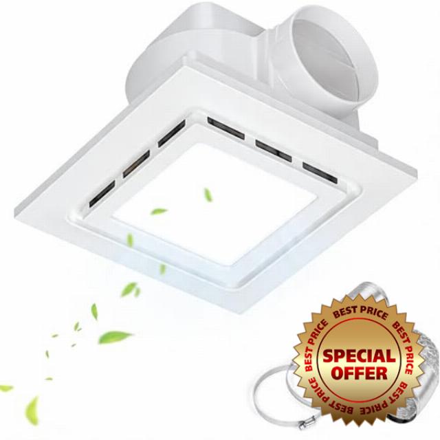 12" Ultra Quiet Bathroom Exhaust Fan with 6500K LED Light