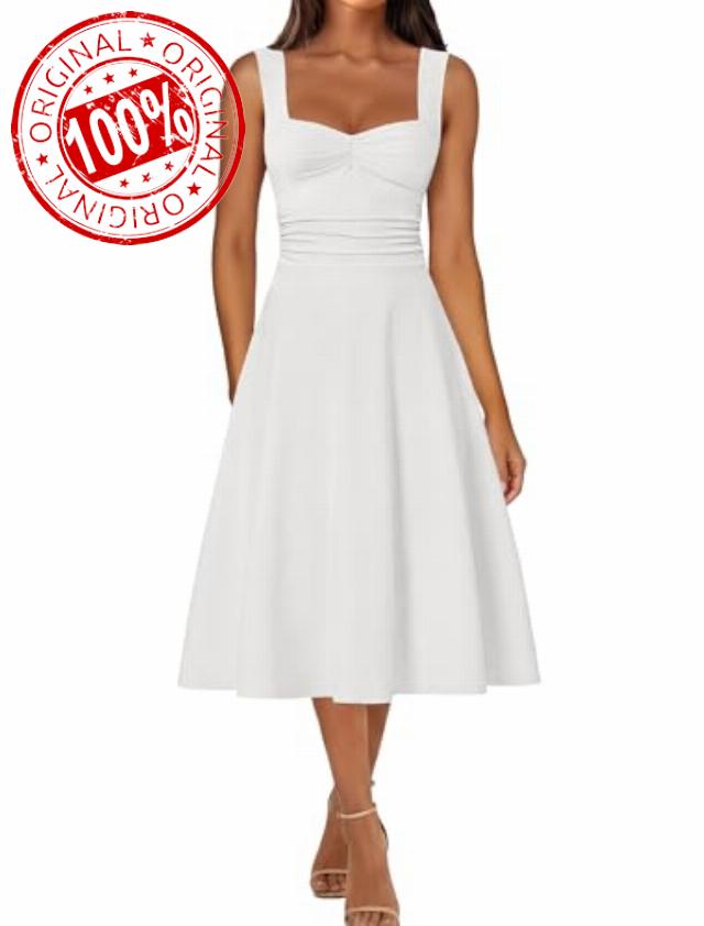 IWD Women's Square Neck A Line Midi Dress Ruched Waist Corset Flowy Elegant Wedding Guest Long Dresses