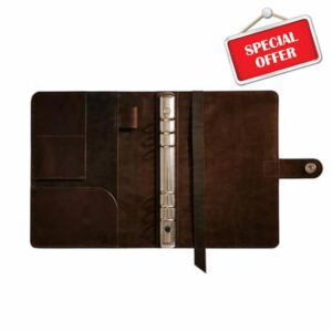 Leather 6 Ring Binder Cover A5 – Refillable Planner Organizer with Pockets