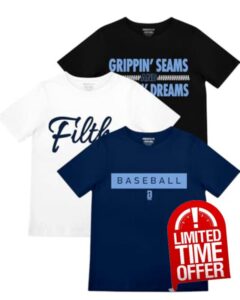 Baseball Lifestyle 101 Filthy Youth T-Shirt Bundle for Boys Sizes Youth S-XL