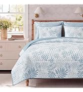 BLOOMHAVEN Quilt Set Queen Size, Green Floral Quilt Sets, Reversible Bedspread Lightweight and Br...