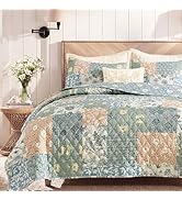 BLOOMHAVEN Quilt Set Queen Size, Patchwork Pink Floral Quilt Sets, Reversible Bedspread Lightweig...
