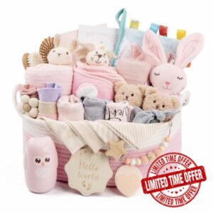 30 Piece Baby Gift Basket – Luxury Curated Baby Girl Gift Basket for Newborn