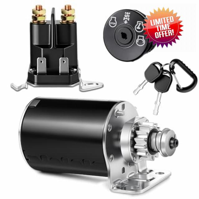 Threlaco 3 Pcs Starter Replacement Compatible with Briggs and Stratton 693552 14 Tooth Steel Gear 582042801 Starter Solenoid Lawn Mower Tractor Ignition Switch Compatible with Hus-qvarna/Ayp/Craftsma