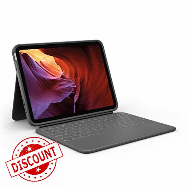 Logitech Rugged Folio Keyboard Case for iPad (10th gen & A16) with Smart Connector and Durable Spill-Proof Keyboard - Graphite