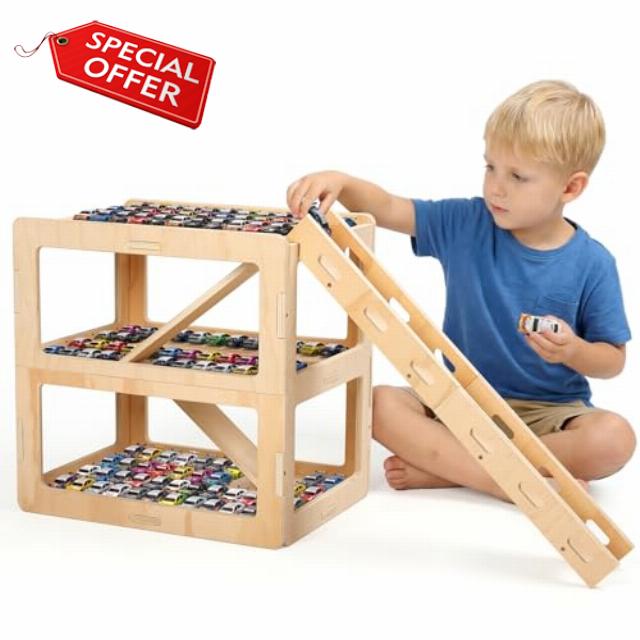 Wooden Toy Car Display Case Compatible with Hot Wheels & Matchbox