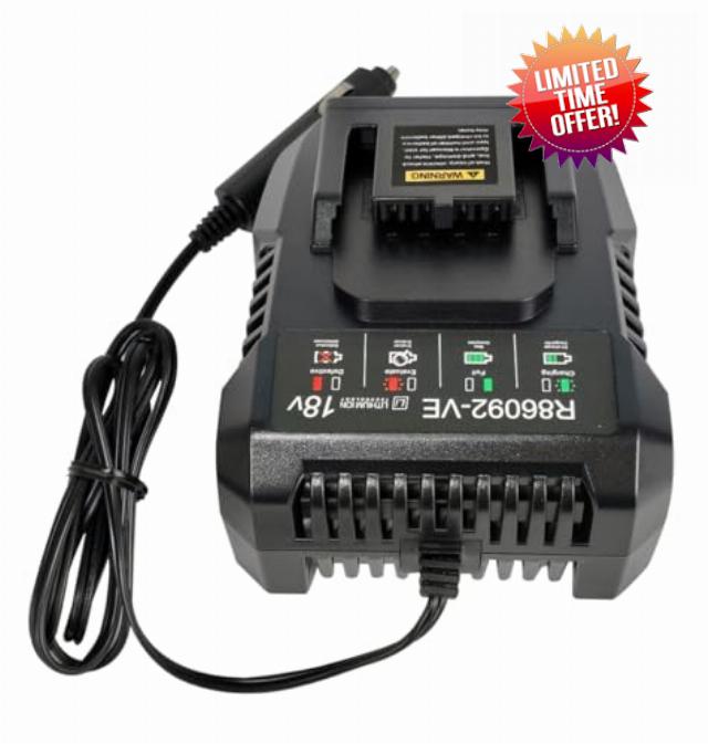 R86092-VE 18V CAR Charger for for RIDGID Ridgid 18V NiCad or Lithium Ion Battery R840085