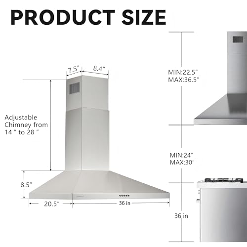 700 CFM Stainless Steel Chimney Vent Hood