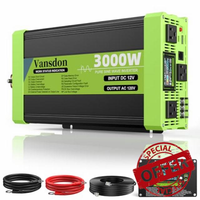 Vansdon 3000W Pure Sine Wave Inverter 12V DC to 120V AC Power Inverters for RV