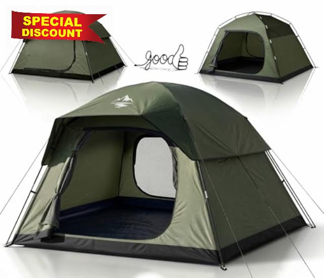 Purebox Tent 4 Person Camping Tents - Double Layer with 2 Doors & Rainfly