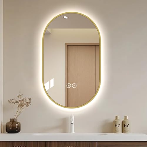 33x20in Golden Aluminum Frame Backlit Mirror with Light