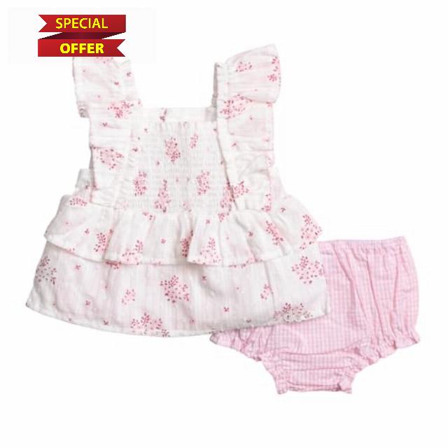 Mud Pie Baby Girl Pink Blossom Pinafore Se
