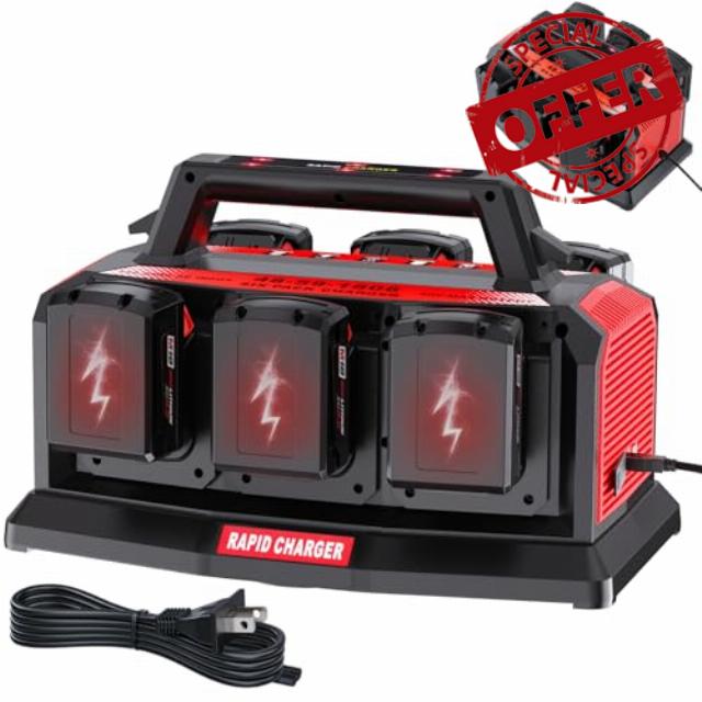 Fast Charger for Milwaukee M18 Battery: 6-Port Multi Simultaneous Rapid Charger Station Compatible with Milwaukee 18V Batteries