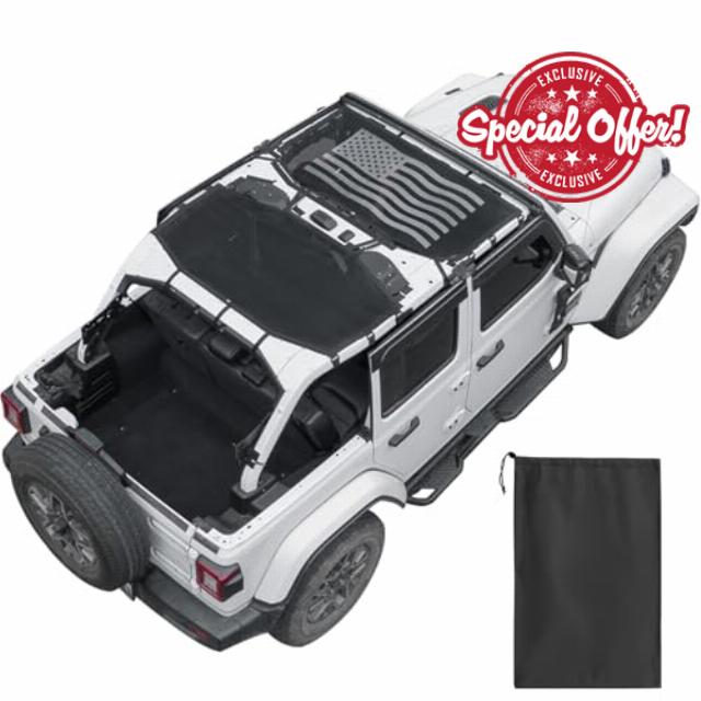 JOYTUTUS Mesh Sun Shade Top for Wrangler JL 4-Door (2018-2026)