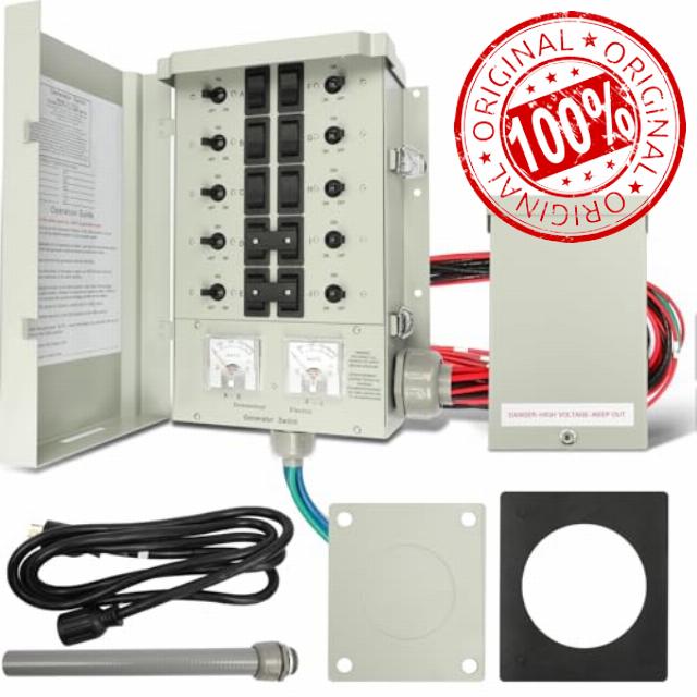 EGS107501G2 Pro/Tran 30 Amp 10-Circuit Generator Transfer Switch Kit 7500 Watts NEMA 3R Include Weatherproof Inlet Box