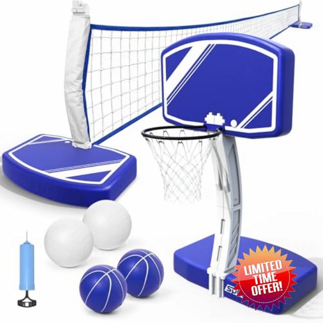 Pool Volleyball Net&Pool Basketball Hoop 2 in 1