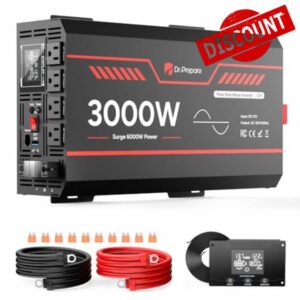 DR.PREPARE 3000W Pure Sine Wave Inverter 12V DC to 110V AC Converter