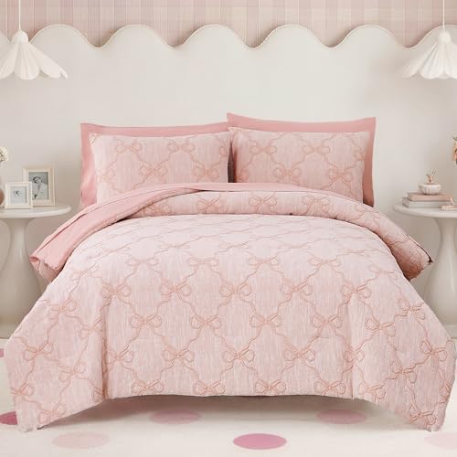 5 Pieces Pink Bow Bedding Set