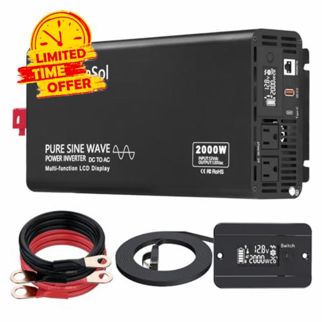 Pure Sine Wave Inverter 2000 watt Inverter DC 12V to AC 110-120V