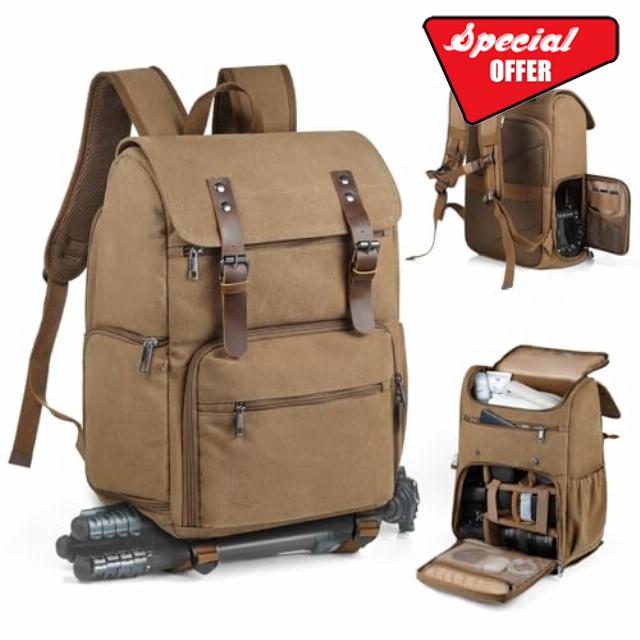 SMRITI Canvas Camera Bag Backpack with Quick Access Pocket & Tripod Holder