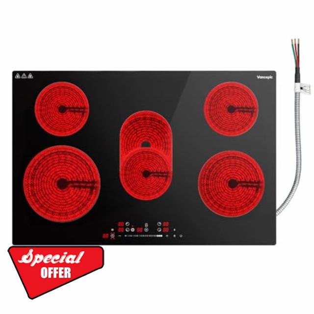 30 Inch Built-in Electric Ceramic Cooktop 8800W 240V 5 Burners