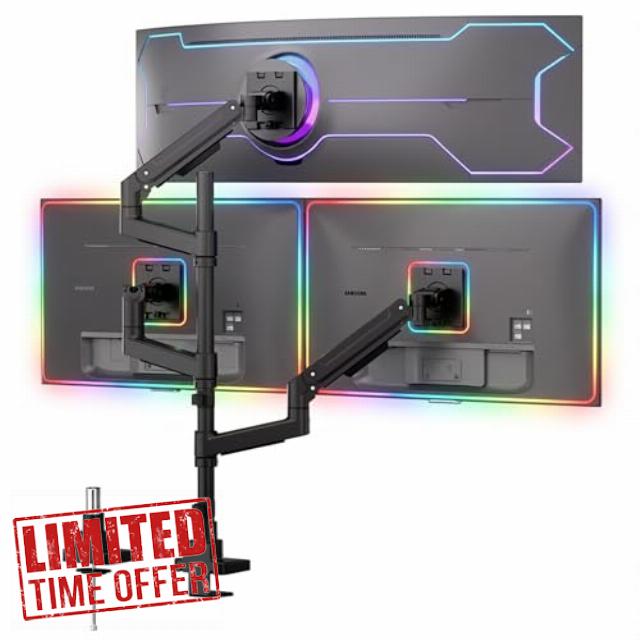 Mount-It! Heavy-Duty 2+1 Triple Monitor Mount