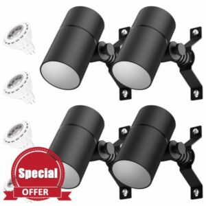 Low Voltage Spot Lights Outdoor Low Voltage Landscape Down Light Tree Lights Stainless Steel Mounting Bracket Cast Aluminum Body Free 4W MR16 LED Bulb 4-Pack