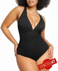 SHAPELLX Tummy Control Swimsuits for Women Shapewear Bathing Suit Ruched Plunge Cut Out Swimsuit One Piece Swimwea